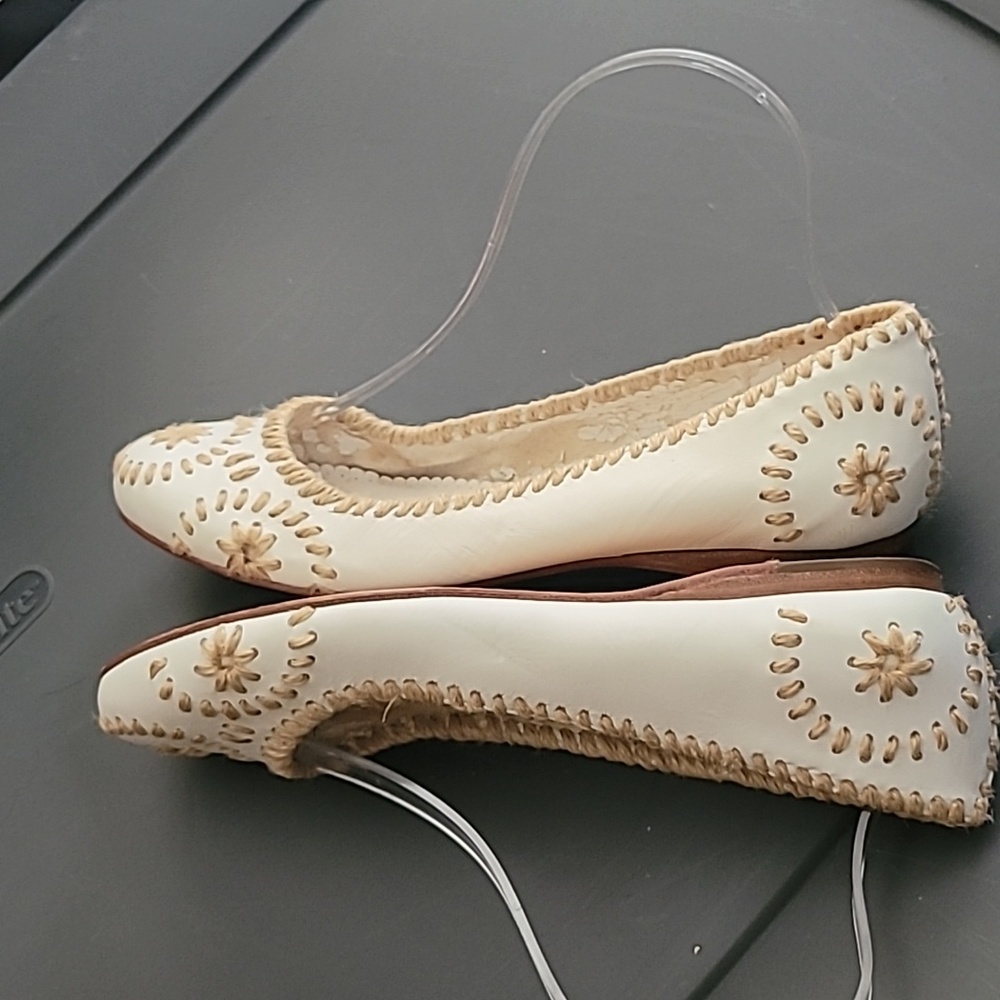 Jack Rogers White With Straw Ballet Leather Slip On Flats Size 7 - Picture 7 of 10